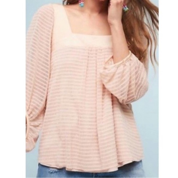Anthropologie Tops - Anthropologie Meadow Rue Allyson Square Neck Pink Textured Blouse Women Small
